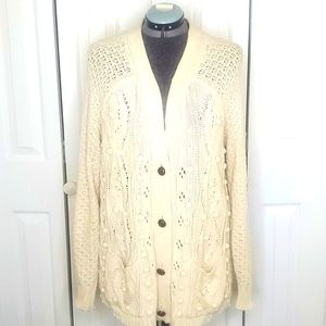 ANTHROPOLOGIE Moth Cream Cardigan Sweater Size XL